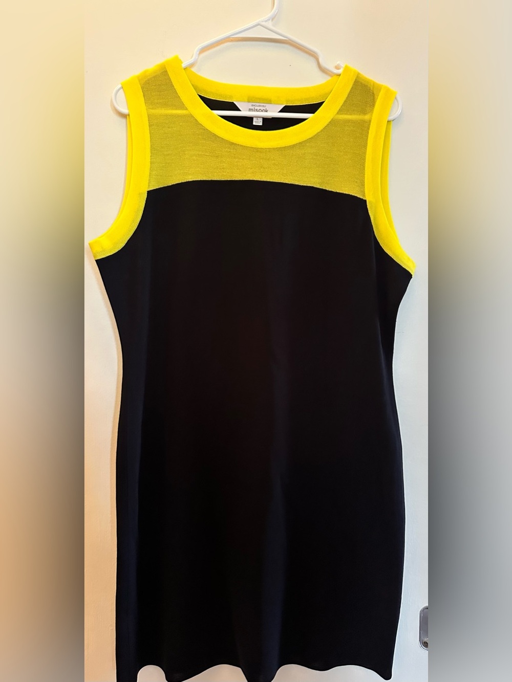 Vintage Misook Black Dress with Yellow Mesh Yoke chic Minimalist Fall